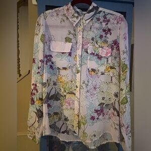 Guess semi sheer floral pink blouse